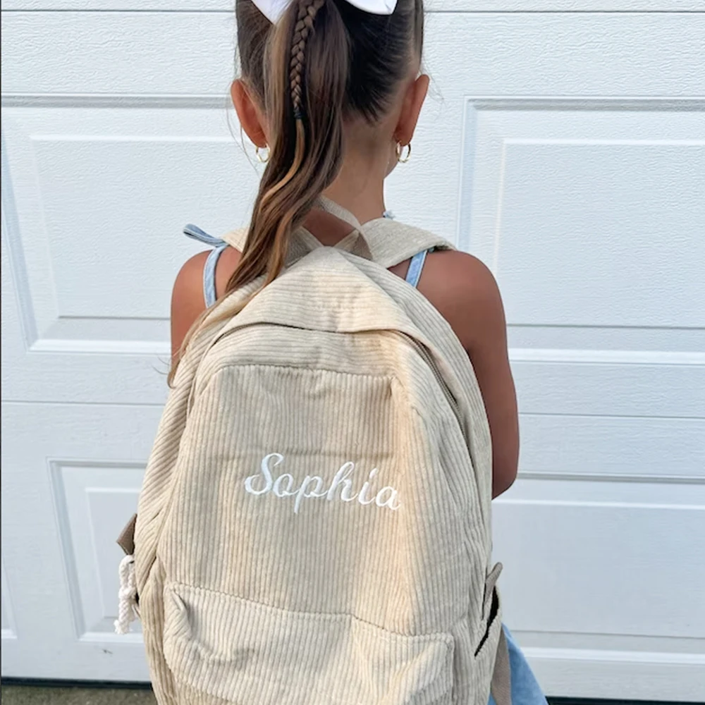 Large Capacity Corduroy Schoolbag Custom Name Solid Color Campus Bag Personalized Travel Simple Corduroy Backpack Unique Gifts