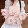 Y2k Bow Rabbit Ear Japanese Ita Backpack Lolita Girl's Transparent Bag Cute High Capacity Rucksack Preppy Style Ruffled Knapsack