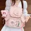 Y2k Bow Rabbit Ear Japanese Ita Backpack Lolita Girl's Transparent Bag Cute High Capacity Rucksack Preppy Style Ruffled Knapsack