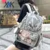 Y2k Bow Rabbit Ear Japanese Ita Backpack Lolita Girl's Transparent Bag Cute High Capacity Rucksack Preppy Style Ruffled Knapsack