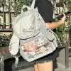 Y2k Bow Rabbit Ear Japanese Ita Backpack Lolita Girl's Transparent Bag Cute High Capacity Rucksack Preppy Style Ruffled Knapsack