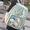 Y2k Bow Rabbit Ear Japanese Ita Backpack Lolita Girl's Transparent Bag Cute High Capacity Rucksack Preppy Style Ruffled Knapsack