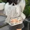 Y2k Bow Rabbit Ear Japanese Ita Backpack Lolita Girl's Transparent Bag Cute High Capacity Rucksack Preppy Style Ruffled Knapsack