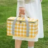 Outdoor Thickened Insulated Lunch Handbags Large Capacity Camping Storage Bags Waterproof Checkered Picnic Cold Protection Totes