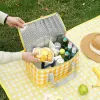 Outdoor Thickened Insulated Lunch Handbags Large Capacity Camping Storage Bags Waterproof Checkered Picnic Cold Protection Totes