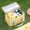 Outdoor Thickened Insulated Lunch Handbags Large Capacity Camping Storage Bags Waterproof Checkered Picnic Cold Protection Totes