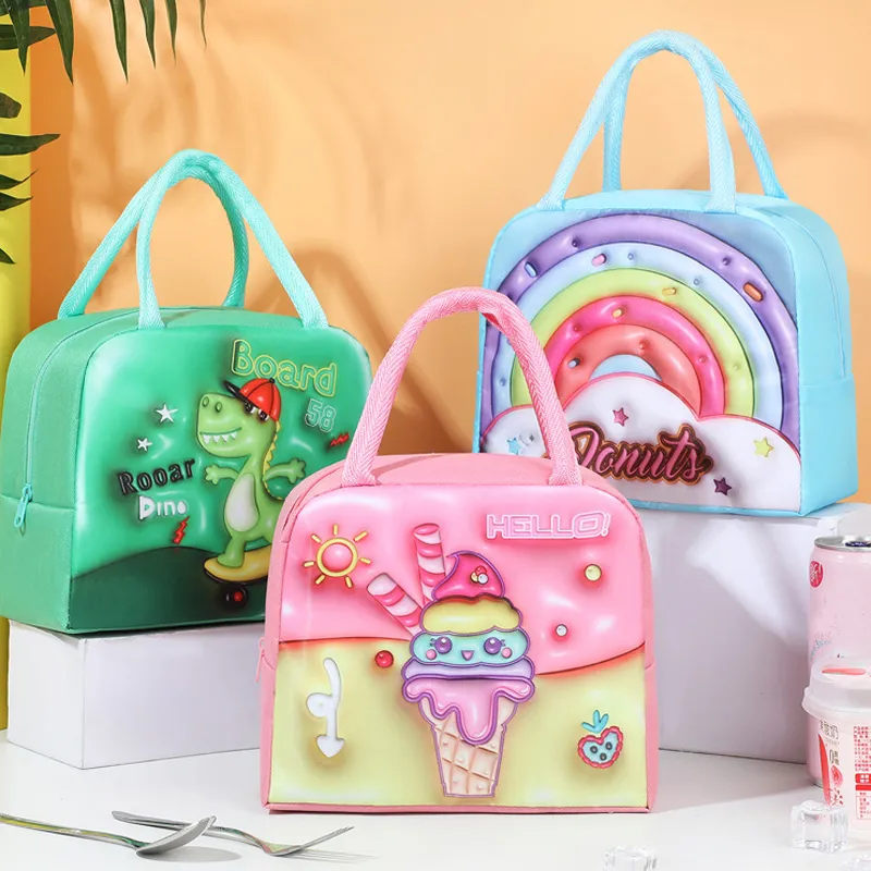 2Pcs Children School Lunch Bags Cute Cartoon Kids Thermal lunchbox Bag for Girls Boys Picnic Thermal Insulation Bags