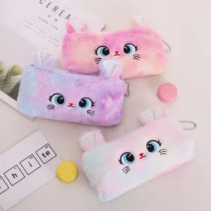 Kawaii Cat Large-capacity Zipper Pencil Bag, Beautiful Cartoon Creative Plush Pencil Bag for Girls  Stationery Storage Bag