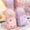 Handheld Backpack Pencil Case Cute Cartoon Dirt Resistant Canvas Three-layer Large Capacity Stationery Bag Storage Bag