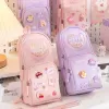Handheld Backpack Pencil Case Cute Cartoon Dirt Resistant Canvas Three-layer Large Capacity Stationery Bag Storage Bag