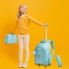 Children's Wheeled Backpack Bag Set with Lunch Box School Rolling Backpack Bag with Wheels School Trolley Backpack Bag for Girls