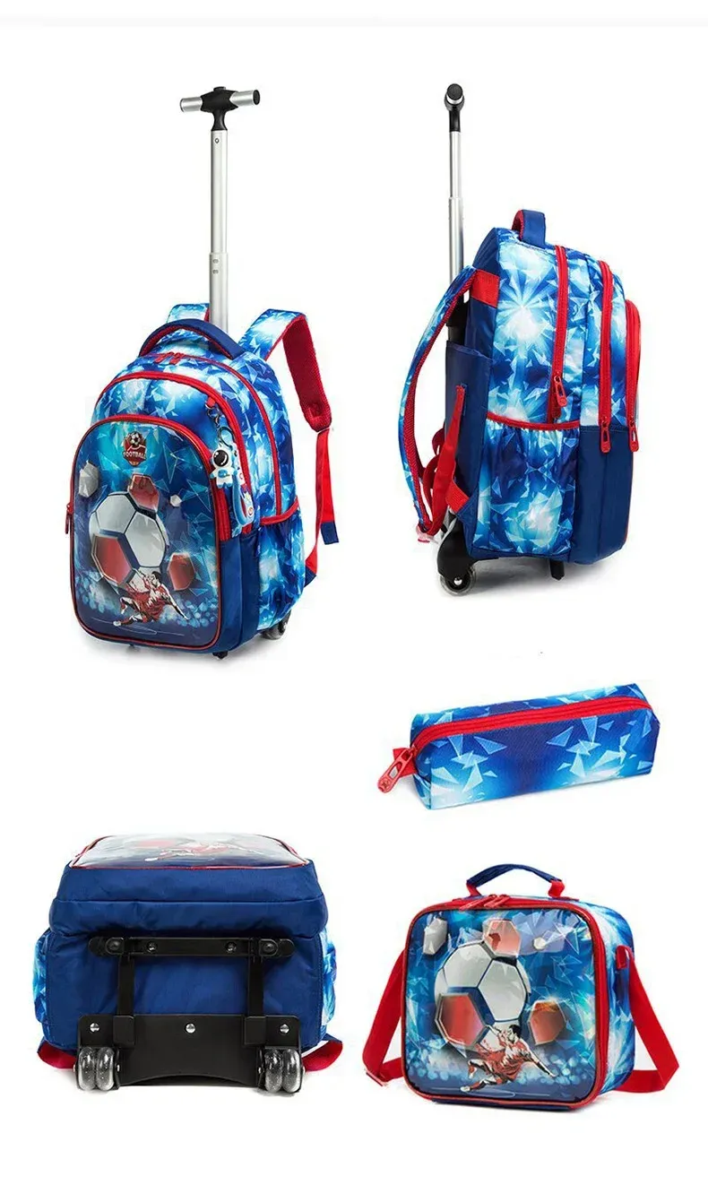 Children's Wheeled Backpack Bag Set with Lunch Box School Rolling Backpack Bag with Wheels School Trolley Backpack Bag for Girls
