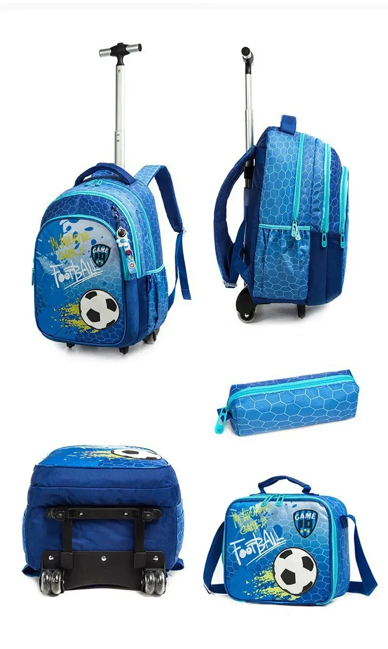 Children's Wheeled Backpack Bag Set with Lunch Box School Rolling Backpack Bag with Wheels School Trolley Backpack Bag for Girls