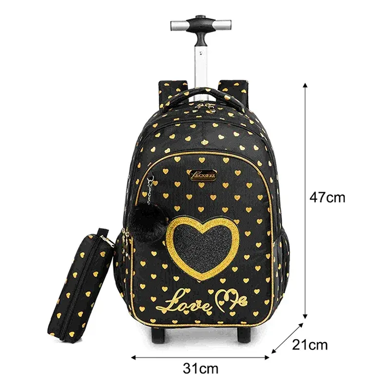 Children's Wheeled Backpack Bag Set with Lunch Box School Rolling Backpack Bag with Wheels School Trolley Backpack Bag for Girls