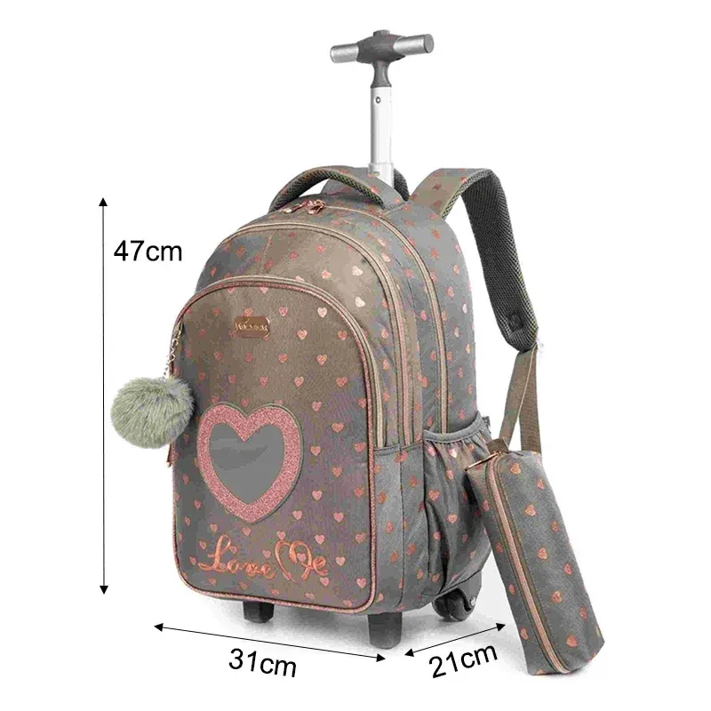 Children's Wheeled Backpack Bag Set with Lunch Box School Rolling Backpack Bag with Wheels School Trolley Backpack Bag for Girls