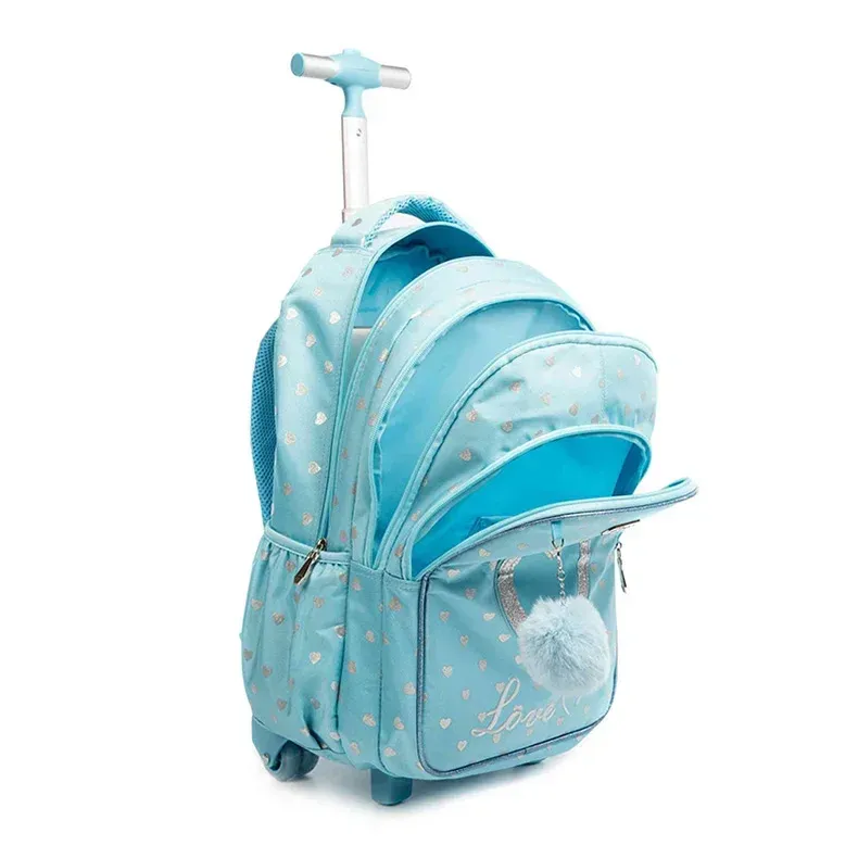 Children's Wheeled Backpack Bag Set with Lunch Box School Rolling Backpack Bag with Wheels School Trolley Backpack Bag for Girls