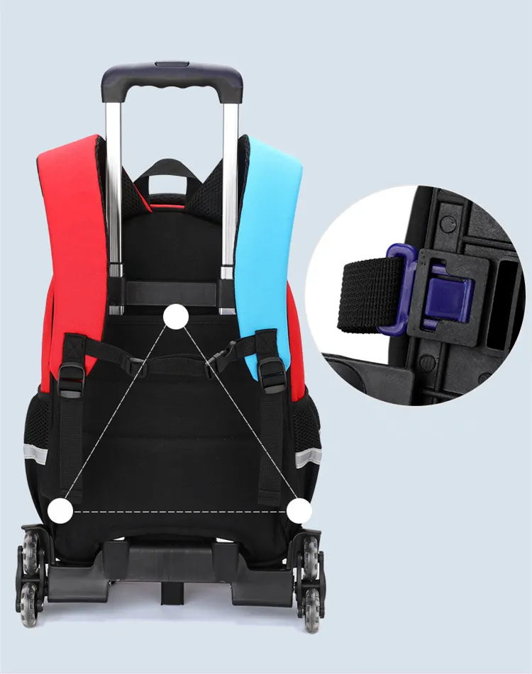 School Bag Kids Rolling Backpack for Boy Wheeled Backpack School Bag With Wheels Trolley Bookbag Carry on Luggage with Lunch Bag