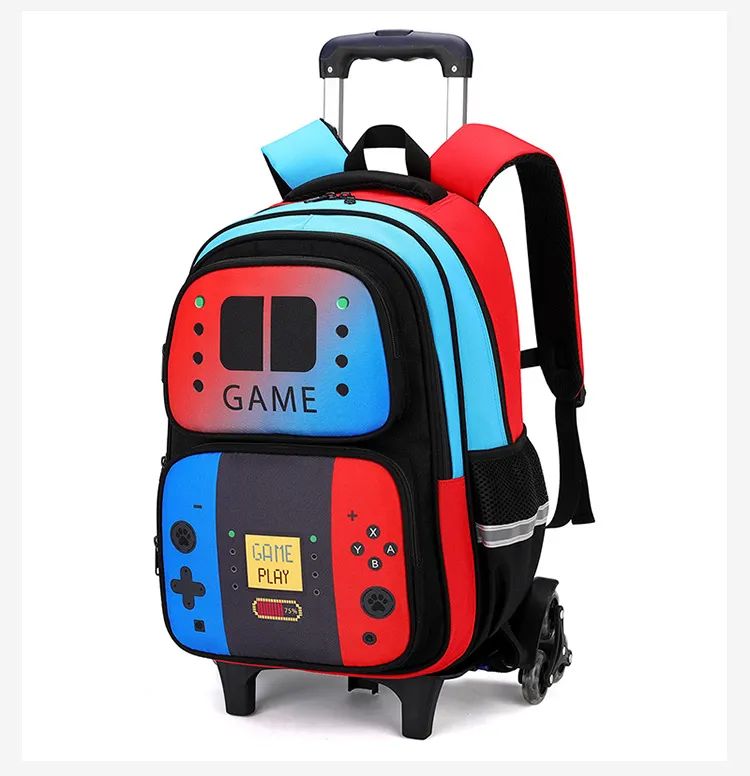 School Bag Kids Rolling Backpack for Boy Wheeled Backpack School Bag With Wheels Trolley Bookbag Carry on Luggage with Lunch Bag