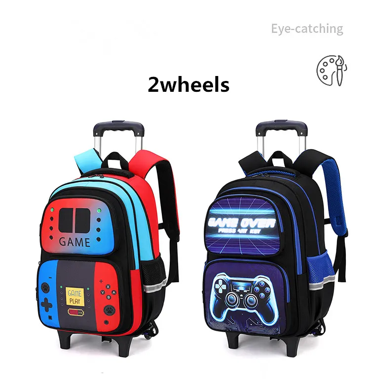 School Bag Kids Rolling Backpack for Boy Wheeled Backpack School Bag With Wheels Trolley Bookbag Carry on Luggage with Lunch Bag