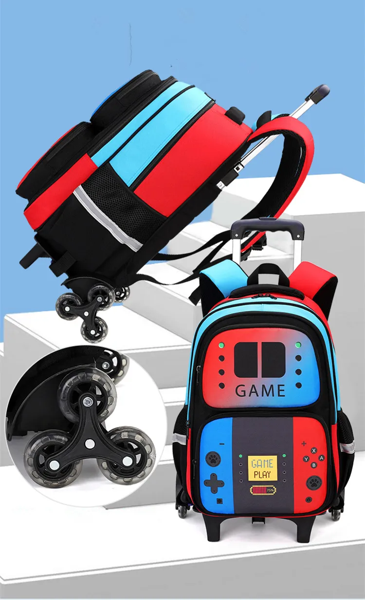 School Bag Kids Rolling Backpack for Boy Wheeled Backpack School Bag With Wheels Trolley Bookbag Carry on Luggage with Lunch Bag