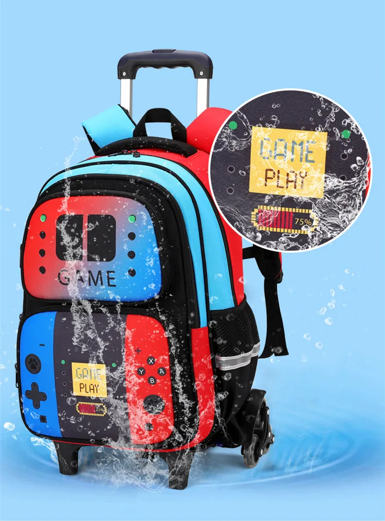 School Bag Kids Rolling Backpack for Boy Wheeled Backpack School Bag With Wheels Trolley Bookbag Carry on Luggage with Lunch Bag