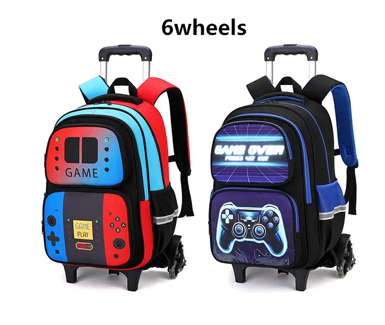 School Bag Kids Rolling Backpack for Boy Wheeled Backpack School Bag With Wheels Trolley Bookbag Carry on Luggage with Lunch Bag