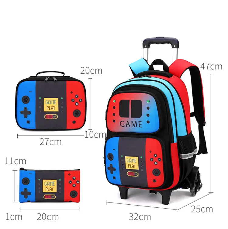 School Bag Kids Rolling Backpack for Boy Wheeled Backpack School Bag With Wheels Trolley Bookbag Carry on Luggage with Lunch Bag