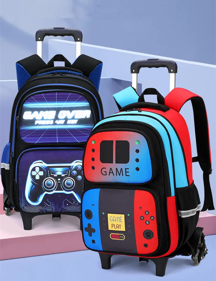 School Bag Kids Rolling Backpack for Boy Wheeled Backpack School Bag With Wheels Trolley Bookbag Carry on Luggage with Lunch Bag