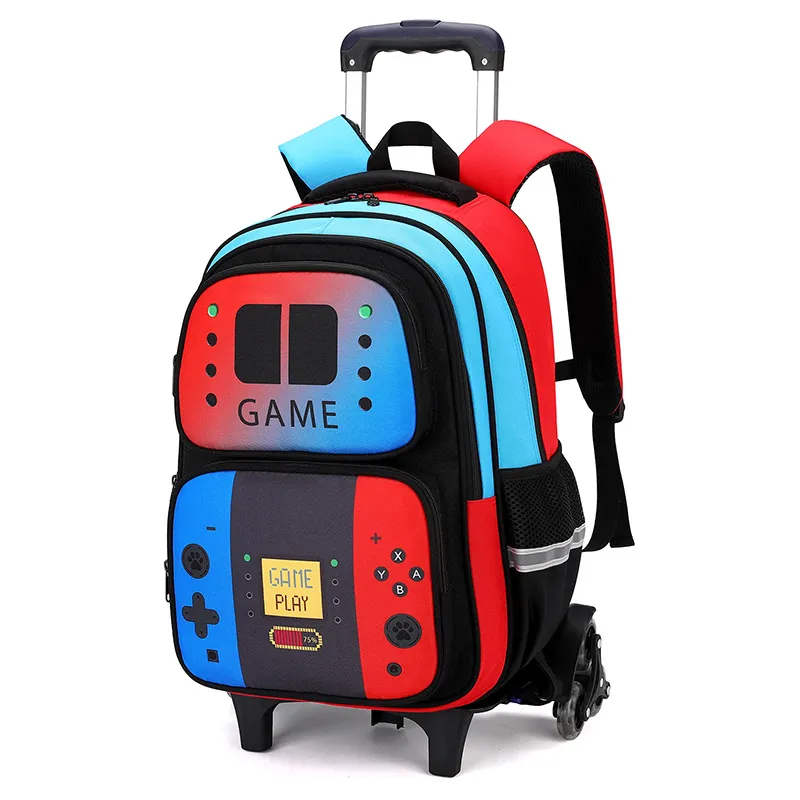 School Bag Kids Rolling Backpack for Boy Wheeled Backpack School Bag With Wheels Trolley Bookbag Carry on Luggage with Lunch Bag