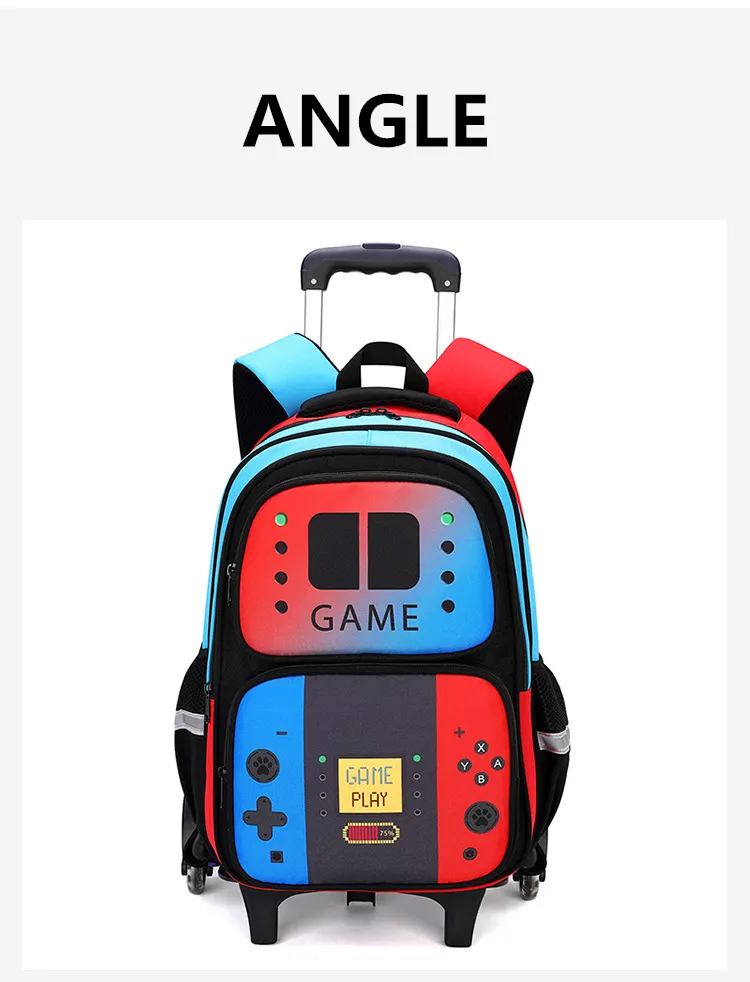 School Bag Kids Rolling Backpack for Boy Wheeled Backpack School Bag With Wheels Trolley Bookbag Carry on Luggage with Lunch Bag