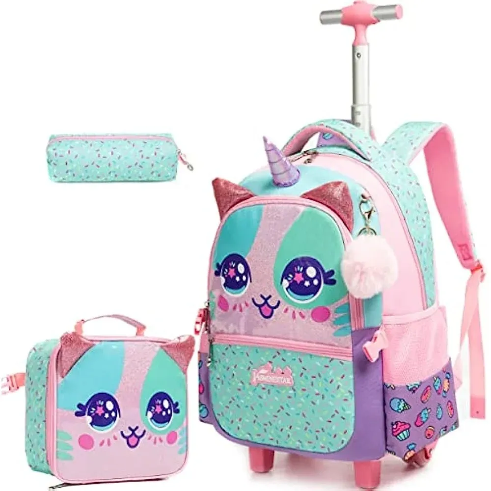 Rolling Backpack for Girls Kids Backpack with Wheels Backpack for Elementary Students Carry on Luggage Bookbag with Roller