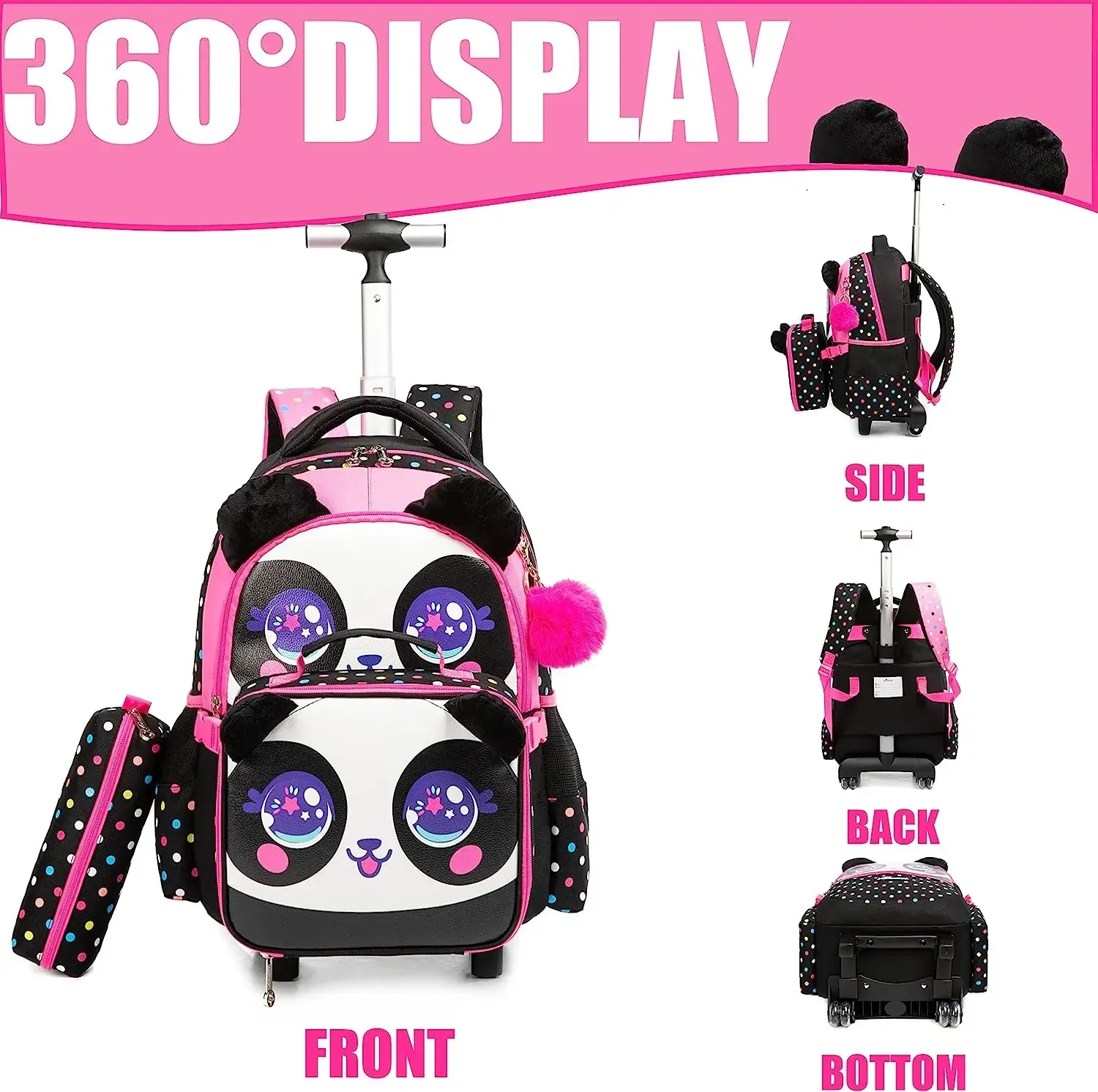 Rolling Backpack for Girls Kids Backpack with Wheels Backpack for Elementary Students Carry on Luggage Bookbag with Roller