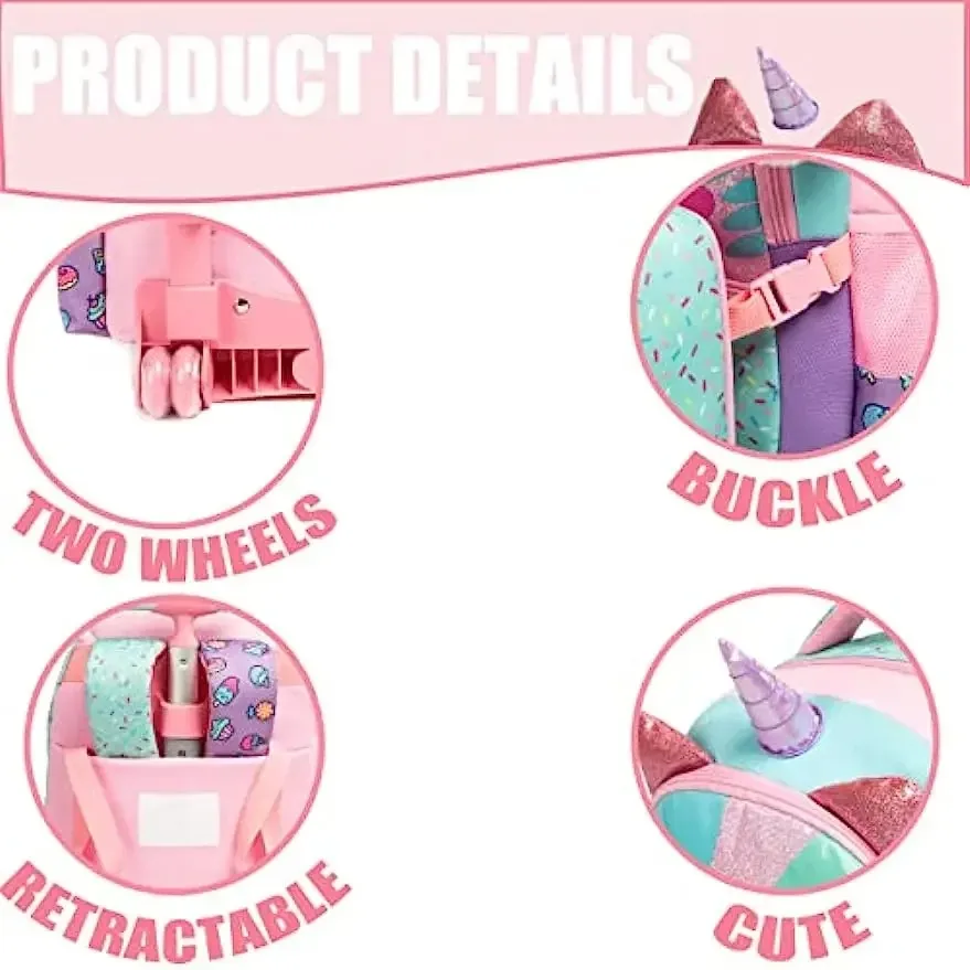 Rolling Backpack for Girls Kids Backpack with Wheels Backpack for Elementary Students Carry on Luggage Bookbag with Roller