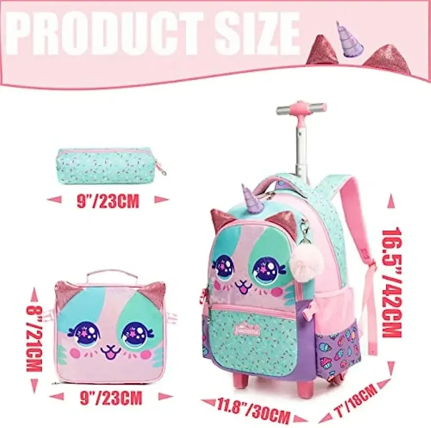 Rolling Backpack for Girls Kids Backpack with Wheels Backpack for Elementary Students Carry on Luggage Bookbag with Roller
