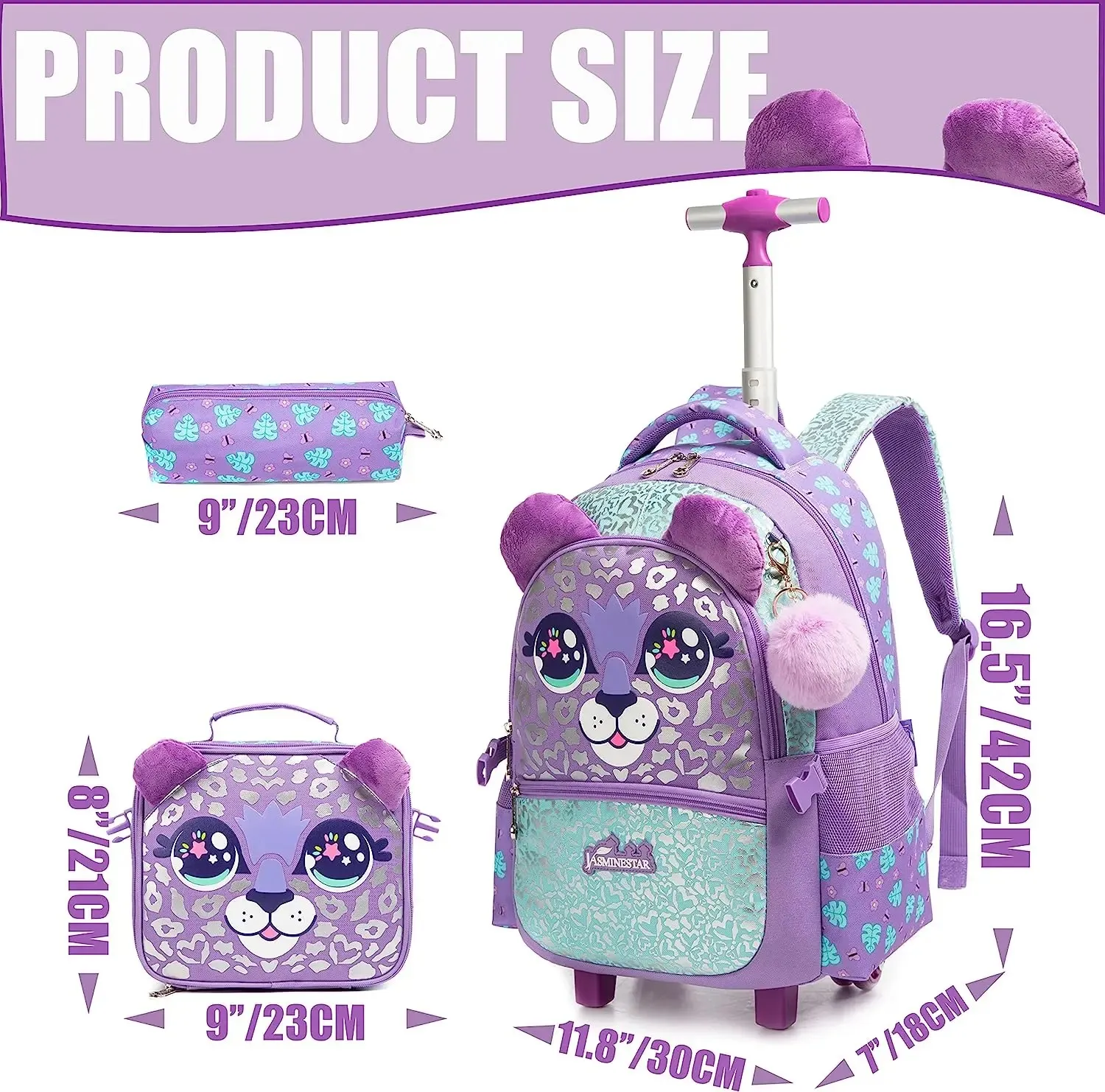 Rolling Backpack for Girls Kids Backpack with Wheels Backpack for Elementary Students Carry on Luggage Bookbag with Roller