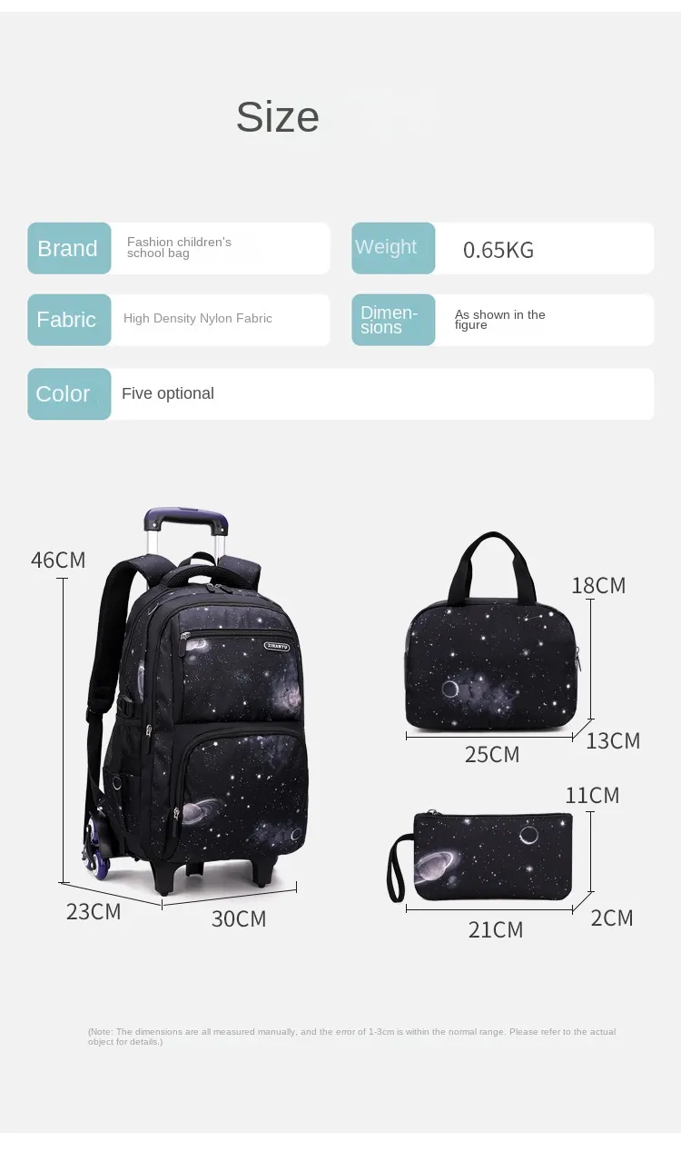 School Bag Kids Rolling Backpack for Boy Wheeled Backpack School Bag With Wheels Trolley Bookbag Carry on Luggage with Lunch Bag
