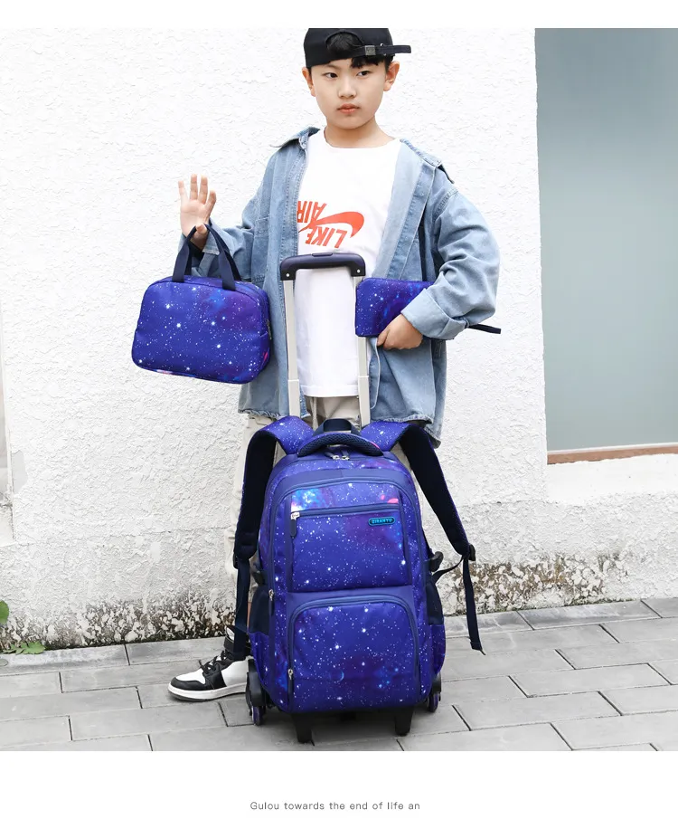 School Bag Kids Rolling Backpack for Boy Wheeled Backpack School Bag With Wheels Trolley Bookbag Carry on Luggage with Lunch Bag