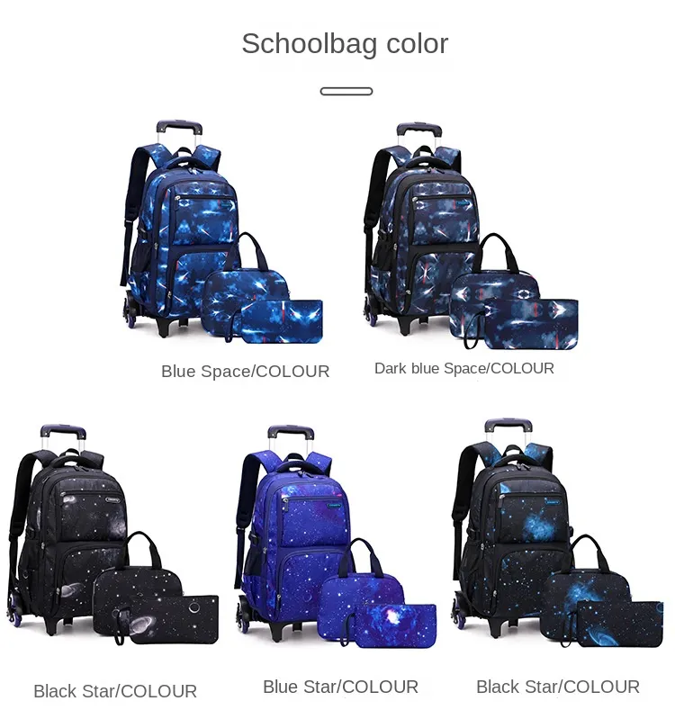 School Bag Kids Rolling Backpack for Boy Wheeled Backpack School Bag With Wheels Trolley Bookbag Carry on Luggage with Lunch Bag