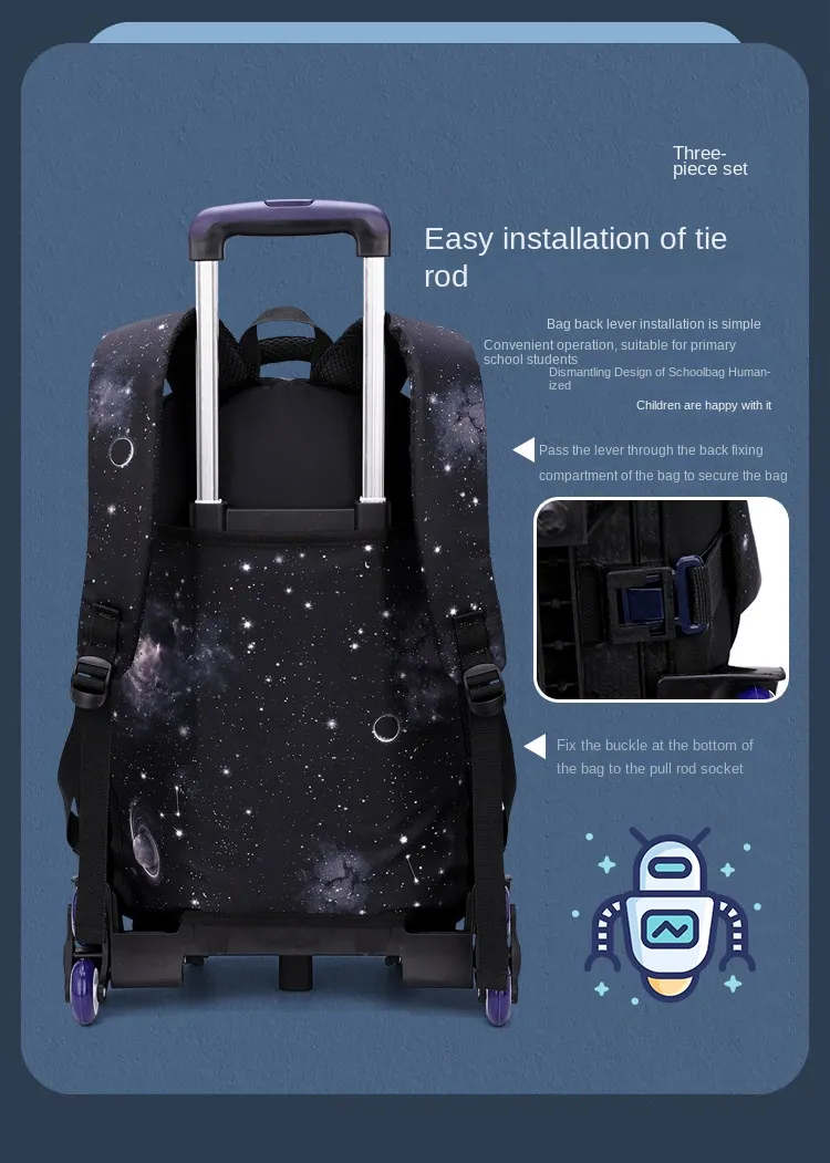 School Bag Kids Rolling Backpack for Boy Wheeled Backpack School Bag With Wheels Trolley Bookbag Carry on Luggage with Lunch Bag