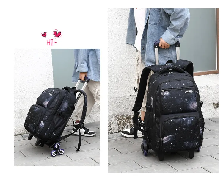 School Bag Kids Rolling Backpack for Boy Wheeled Backpack School Bag With Wheels Trolley Bookbag Carry on Luggage with Lunch Bag
