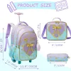 3PCS School Bags for Girls Travel Rolling Backpack School Trolley Bag Set with Lunch Bag Kids Wheeled Bookbag Carry on Children