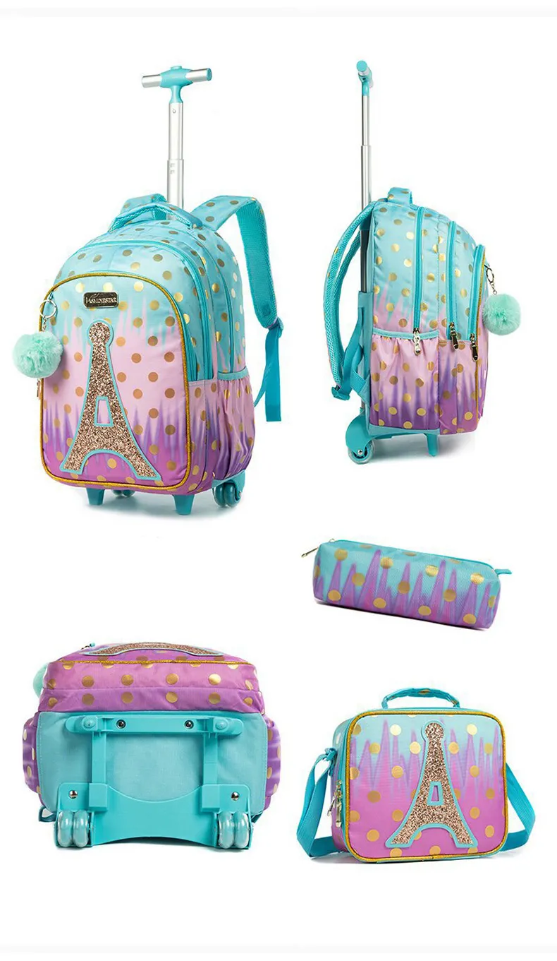Children's Rolling Backpack Set Wheeled Schoolbag Kids Backpack with Insulated Lunch Bag and Pencil Case for Boys and Girls Bags