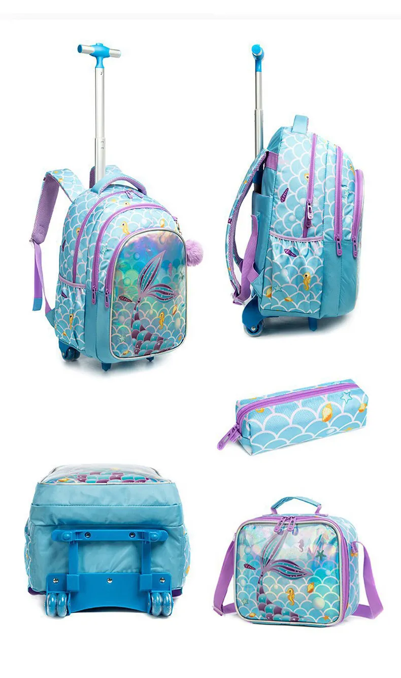 Children's Rolling Backpack Set Wheeled Schoolbag Kids Backpack with Insulated Lunch Bag and Pencil Case for Boys and Girls Bags