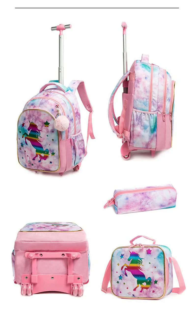 Children's Rolling Backpack Set Wheeled Schoolbag Kids Backpack with Insulated Lunch Bag and Pencil Case for Boys and Girls Bags