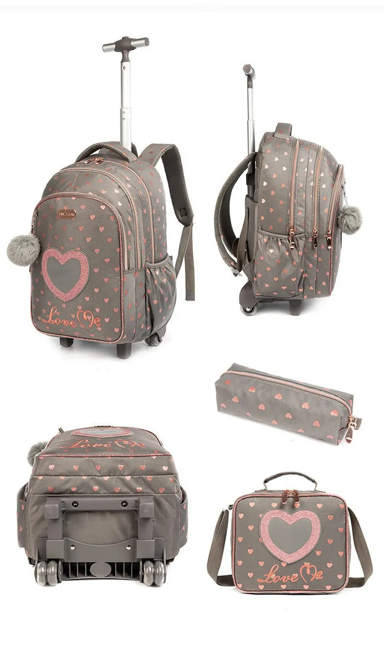 Children's Rolling Backpack Set Wheeled Schoolbag Kids Backpack with Insulated Lunch Bag and Pencil Case for Boys and Girls Bags