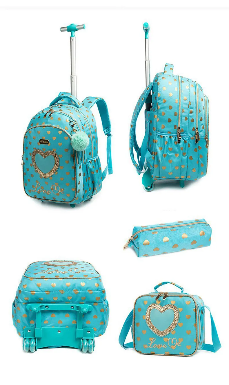 Children's Rolling Backpack Set Wheeled Schoolbag Kids Backpack with Insulated Lunch Bag and Pencil Case for Boys and Girls Bags