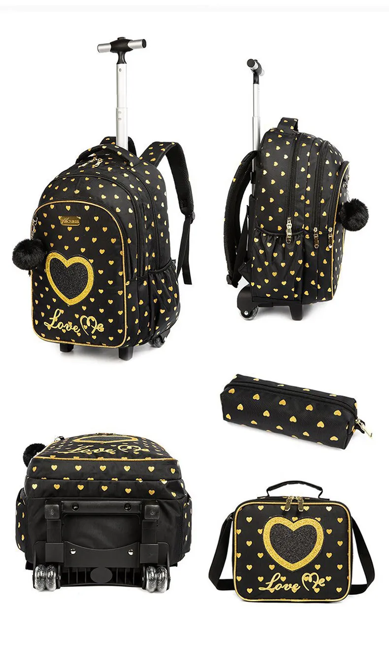 Children's Rolling Backpack Set Wheeled Schoolbag Kids Backpack with Insulated Lunch Bag and Pencil Case for Boys and Girls Bags