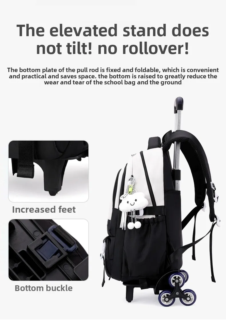 Kids School Backpack with Wheels Rolling Backpack for Girls Boys Student 2/6 Wheeled Backpack Trolley School Bag Travel Trolley