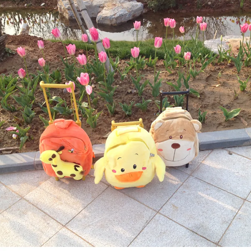 hot new arrival deer duck bear plush school bag soft stuffed school backpack Trolley school bag kids luggage for boys and girls
