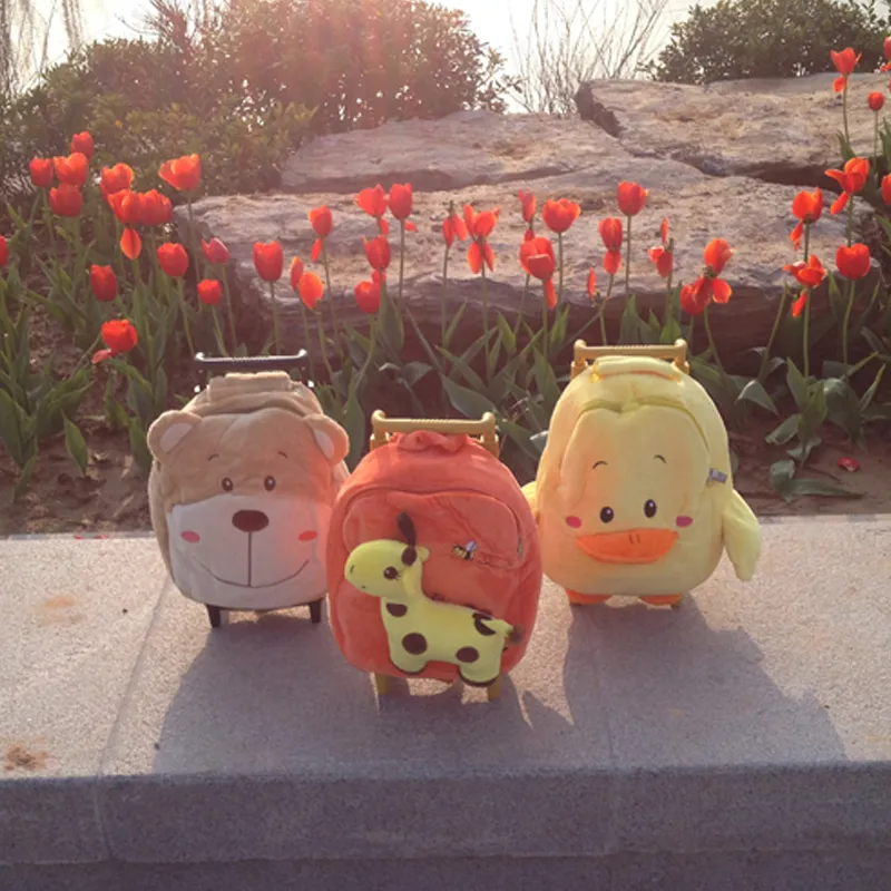 hot new arrival deer duck bear plush school bag soft stuffed school backpack Trolley school bag kids luggage for boys and girls